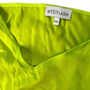 Ettitude Cami Top Sleeveless V Neck Silk Feel Neon Green Tank‎ Top XXL